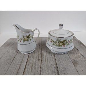 Vintage Set Premiere Pickwick Pink & White Floral Creamer & Sugar Bowl w/ Lid